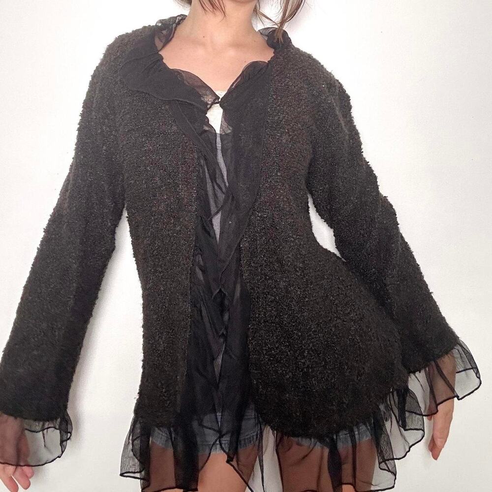 Gorgeous black cardigan with with tulle ruffle sleeves
